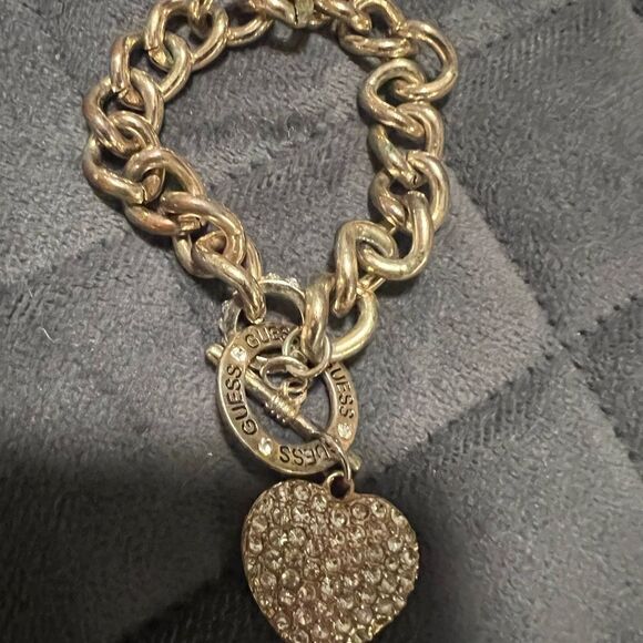 Vintage chunky Guess Heart chain toggle crystal bracelet - Picture 7 of 8